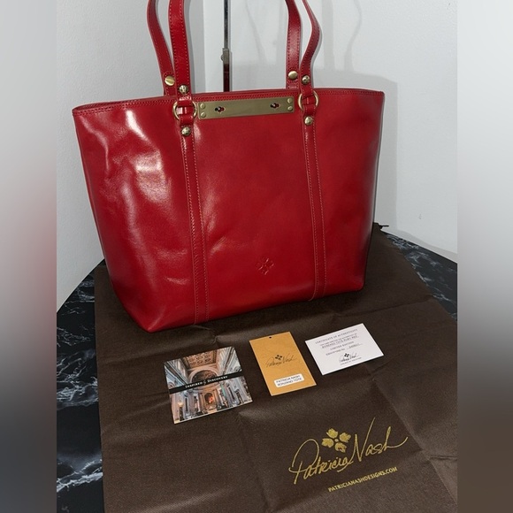 PATRICIA NASH Discovery Leather Bonzano Tote Ruby Red Large Bag AUTHENTIC NWT - Picture 5 of 14